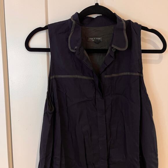 Rag & Bone Navy Sleeveless Trapeze Shirt Mini Dress Sz Large - Picture 3 of 9